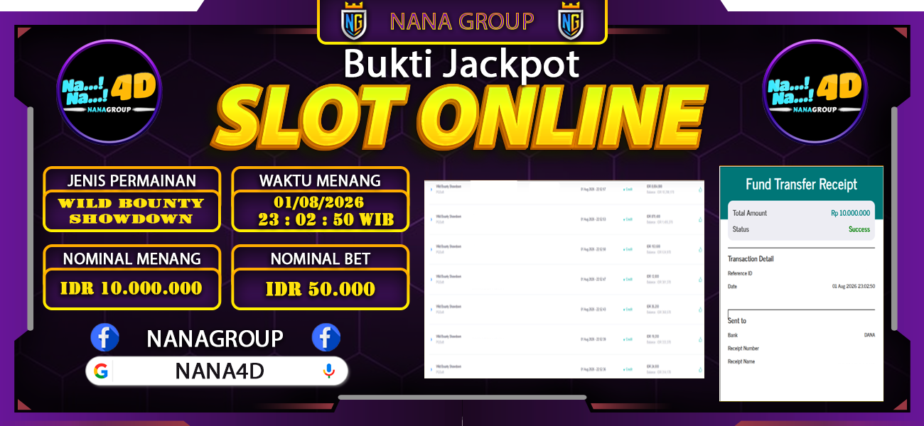 Bukti Kemenangan Besar Dibayar lunas Member NANA4D RP 10.000.000, 1 Agustus 2026