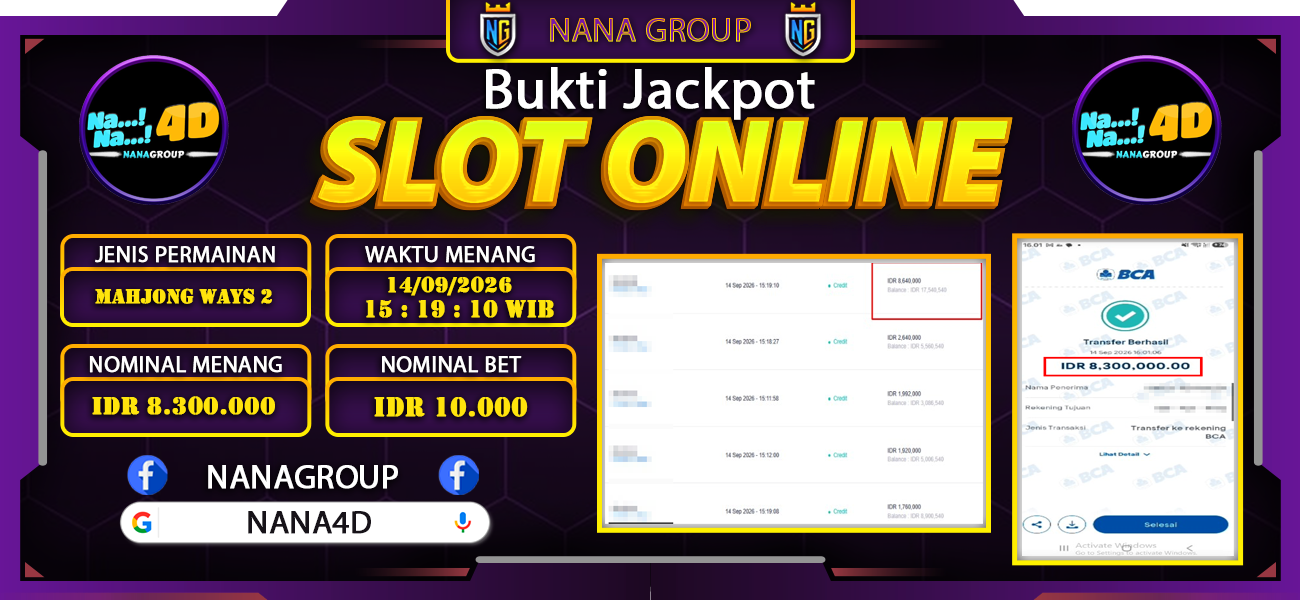 Bukti Kemenangan Besar Dibayar lunas Member NANA4D RP 8.300.000, 14 September 2026