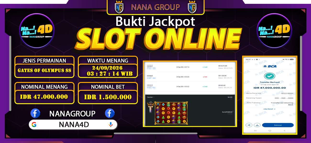 Bukti Kemenangan Besar Dibayar lunas Member NANA4D RP 47.000.000, 24 September 2026