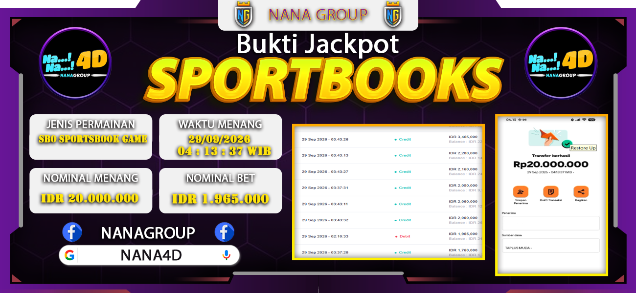 Bukti Kemenangan Besar Dibayar lunas Member NANA4D RP 20.000.000, 29 September 2026
