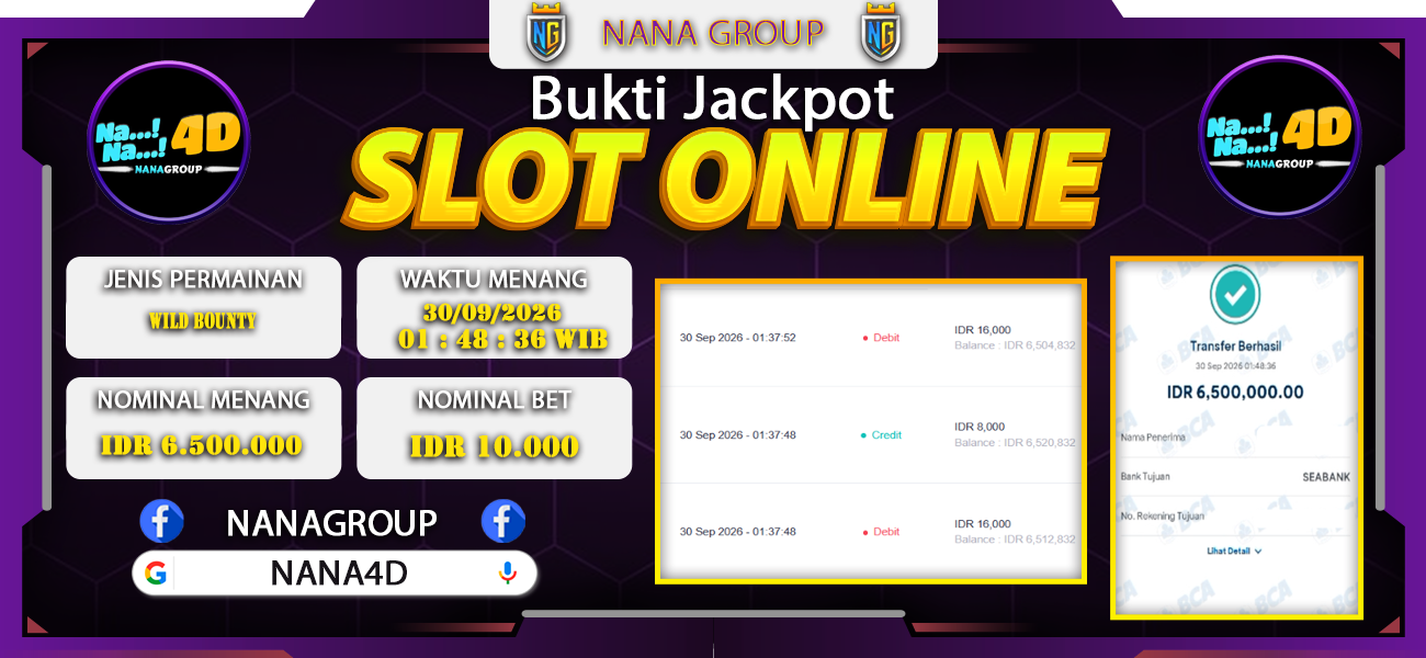 Bukti Kemenangan Besar Dibayar lunas Member NANA4D RP 6.500.000, 30 September 2026