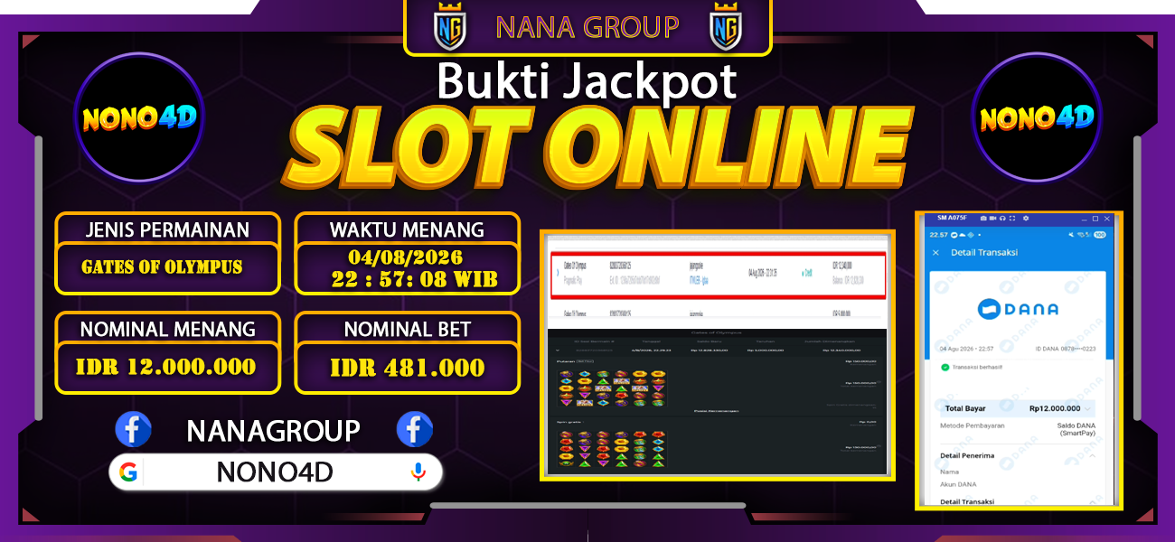 Bukti Kemenangan Besar Dibayar lunas Member NONO4D RP 12.000.000, 4 Agustus 2026