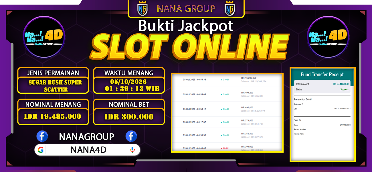 Bukti Kemenangan Besar Dibayar lunas Member NANA4D RP 19.485.000, 5 Oktober 2026