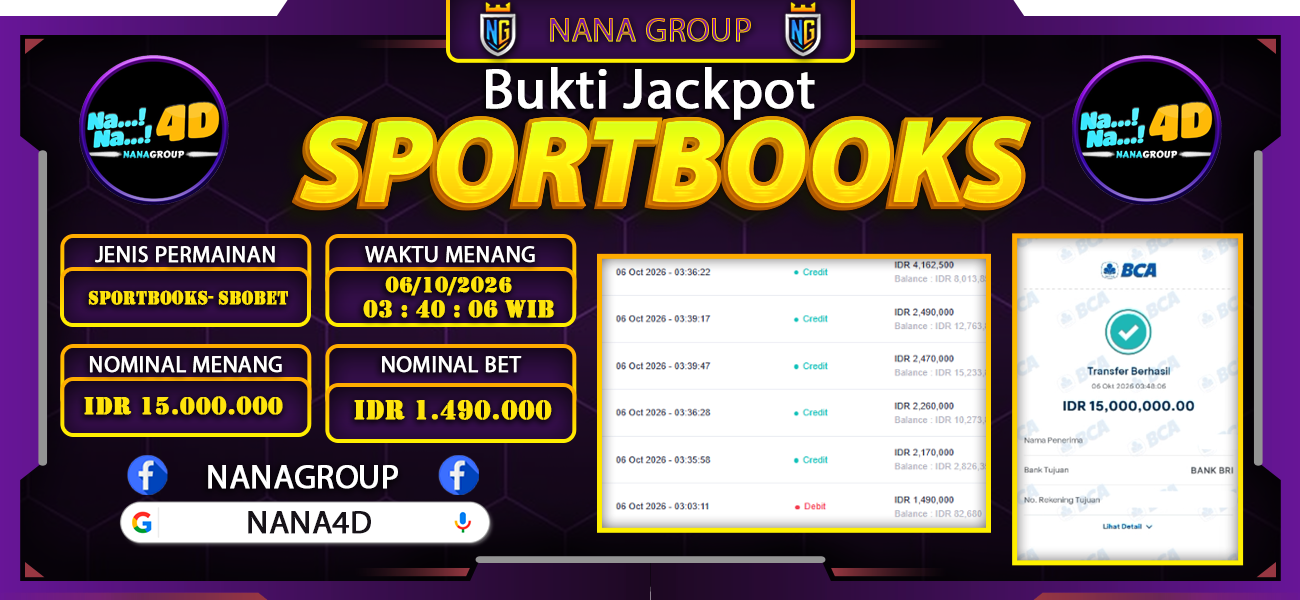 Bukti Kemenangan Besar Dibayar lunas Member NANA4D RP 15.000.000, 6 Oktober 2026